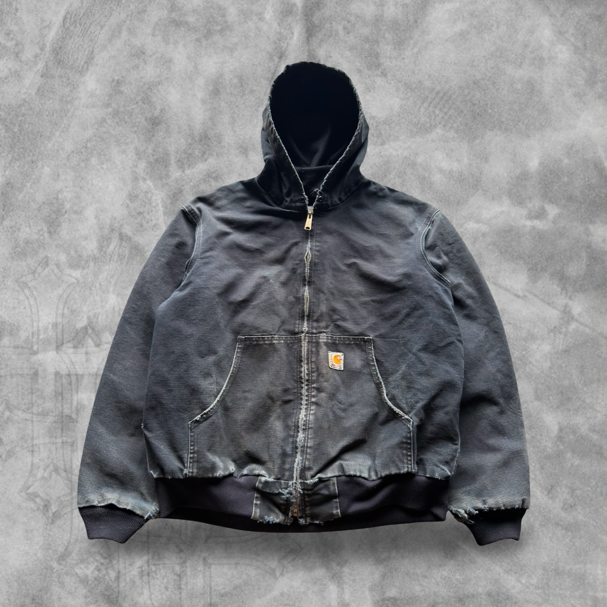 Black Distressed Carhartt Hooded Jacket 1990s (XL)