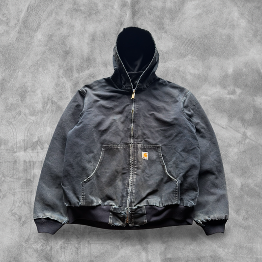 Black Distressed Carhartt Hooded Jacket 1990s (XL)