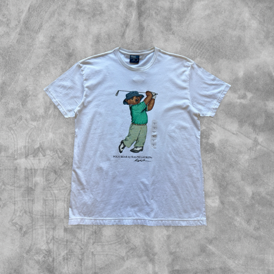 White Polo Ralph Lauren Golfing Bear Shirt 2000s (S)