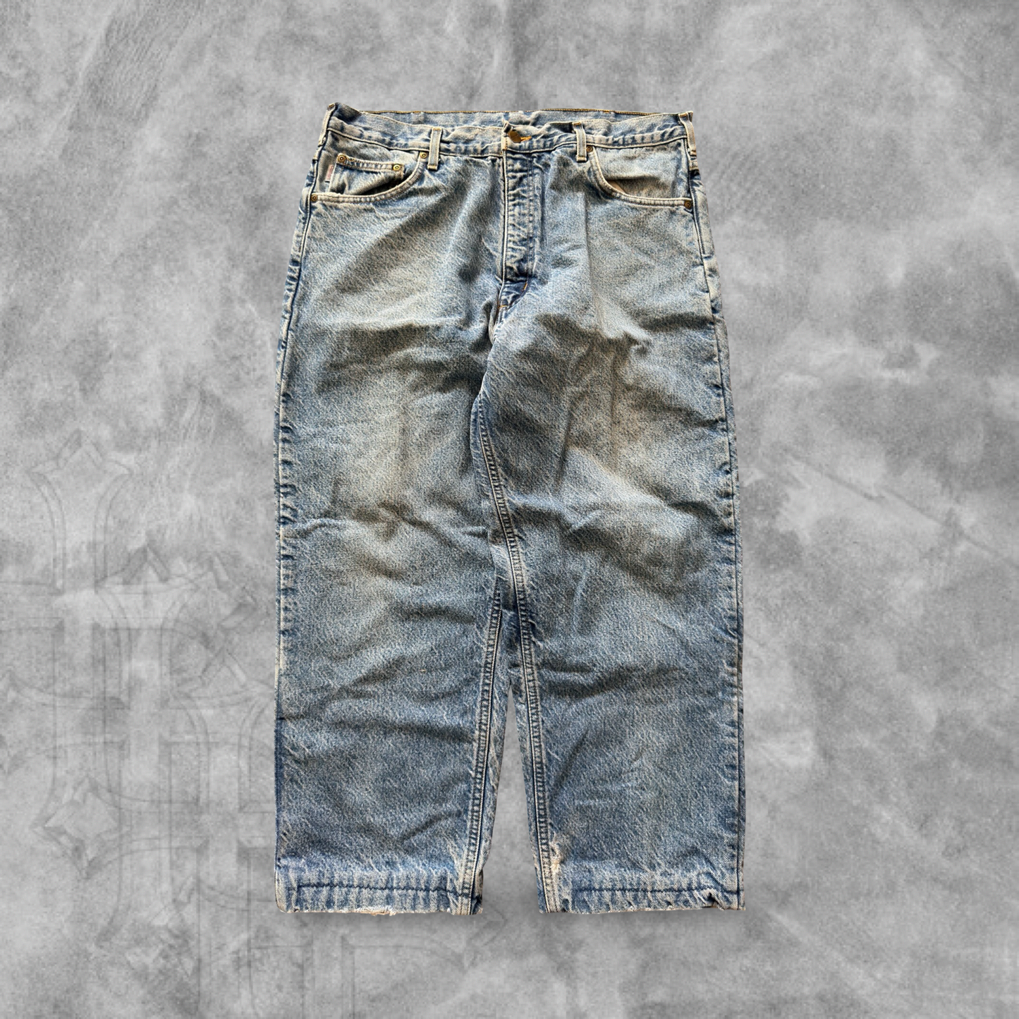 Faded Distressed Denim Carhartt Thermal Lined Pants 36x30
