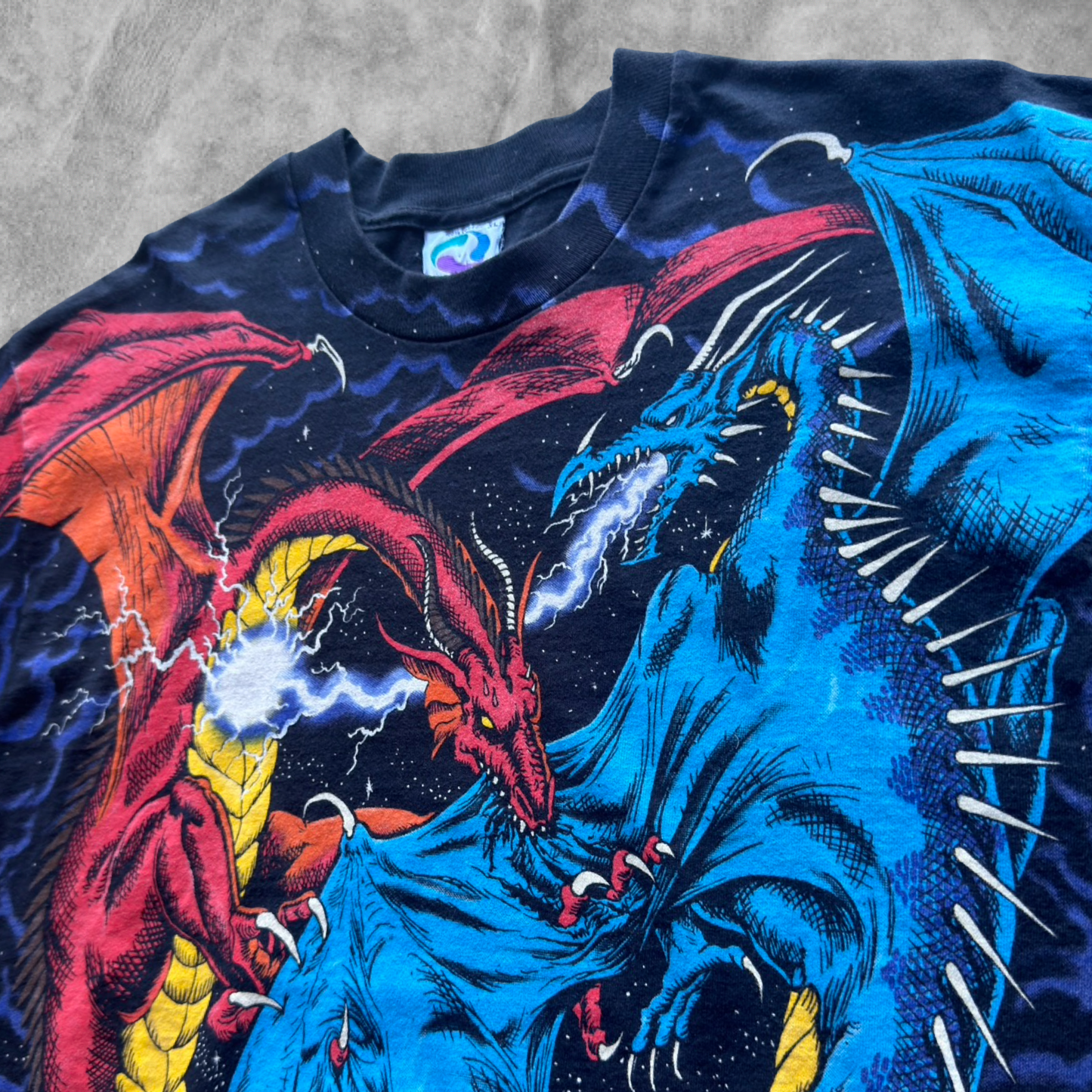 Black Liquid Blue Dragon Battle Shirt 1990s (XL)