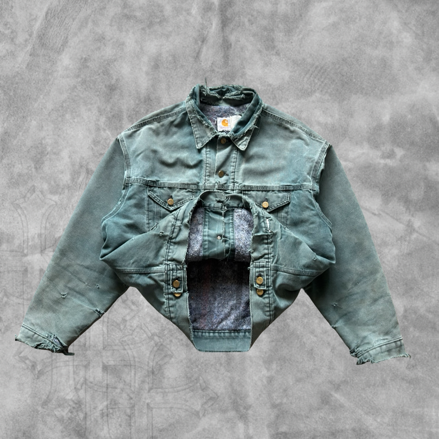 Faded Distressed Forrest Green Carhartt Trucker Jacket 1990s (M)