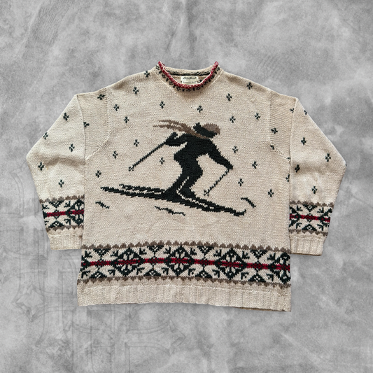 Cream Eddie Bauer Nordic Skier Sweater 1990s (XL)