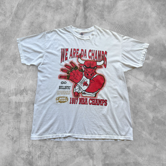 White Chicago Bulls We Da Champs Shirt 1990s (XL)