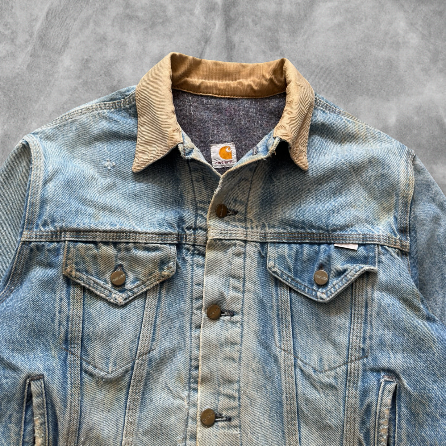 Faded Distressed Denim Carhartt Trucker Jacket 1990s (S)
