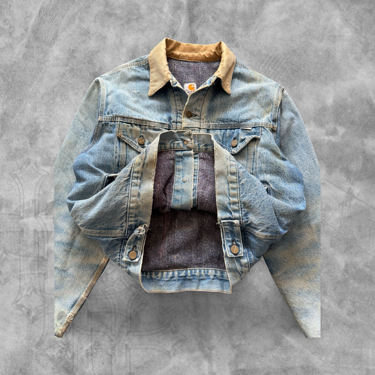 Faded Distressed Denim Carhartt Trucker Jacket 1990s (S)