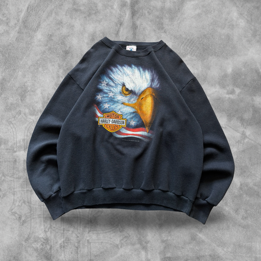 Black Harley Davidson American Eagle 3D Emblem Sweatshirt 1990s (M)