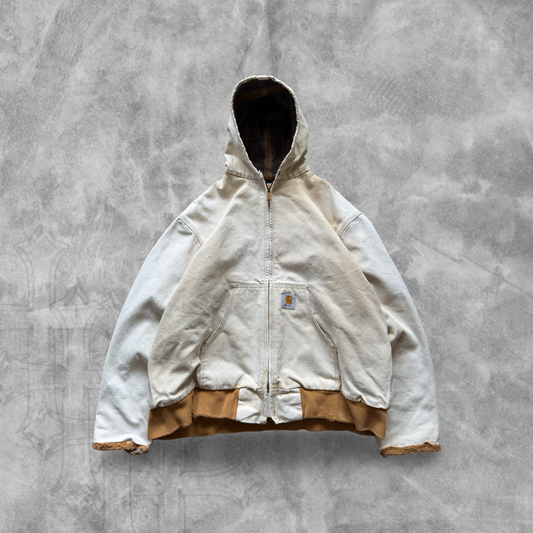 Faded Distressed Tan Carhartt Hooded Jacket 1990s (L)
