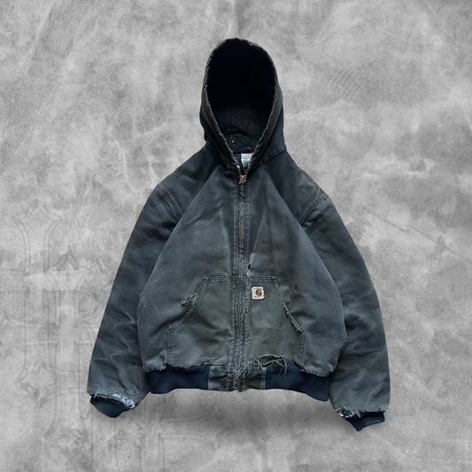 Faded Distressed Black Carhartt Hooded Jacket 2005 (M)