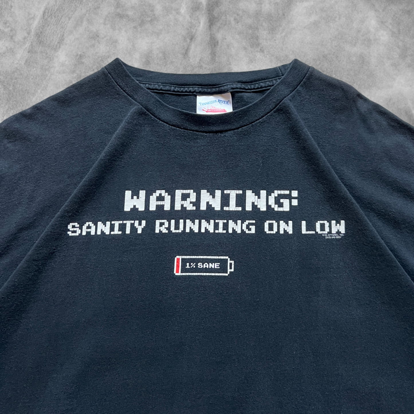 Black “Sanity Running On Low” Shirt 1990s (XL)