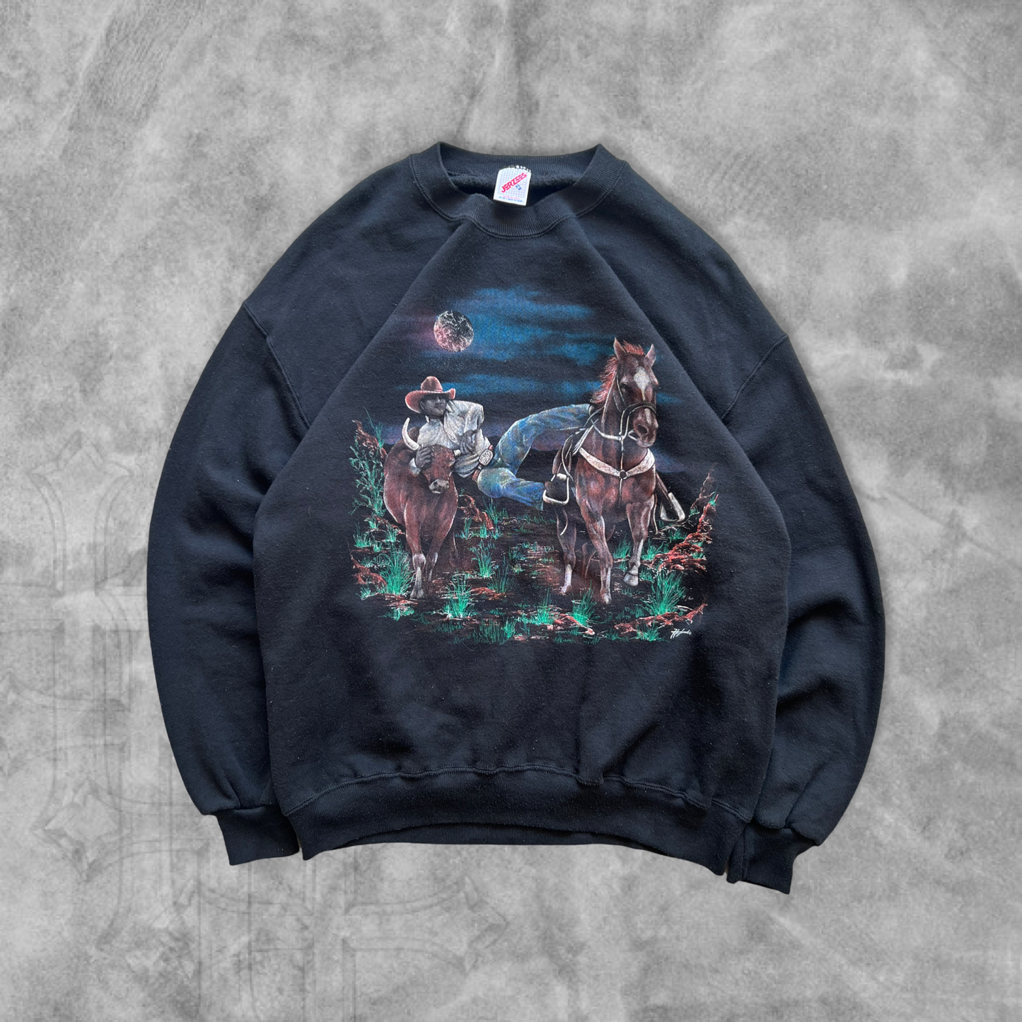 Black Cowboy Wranglin Sweatshirt 1990s (L)