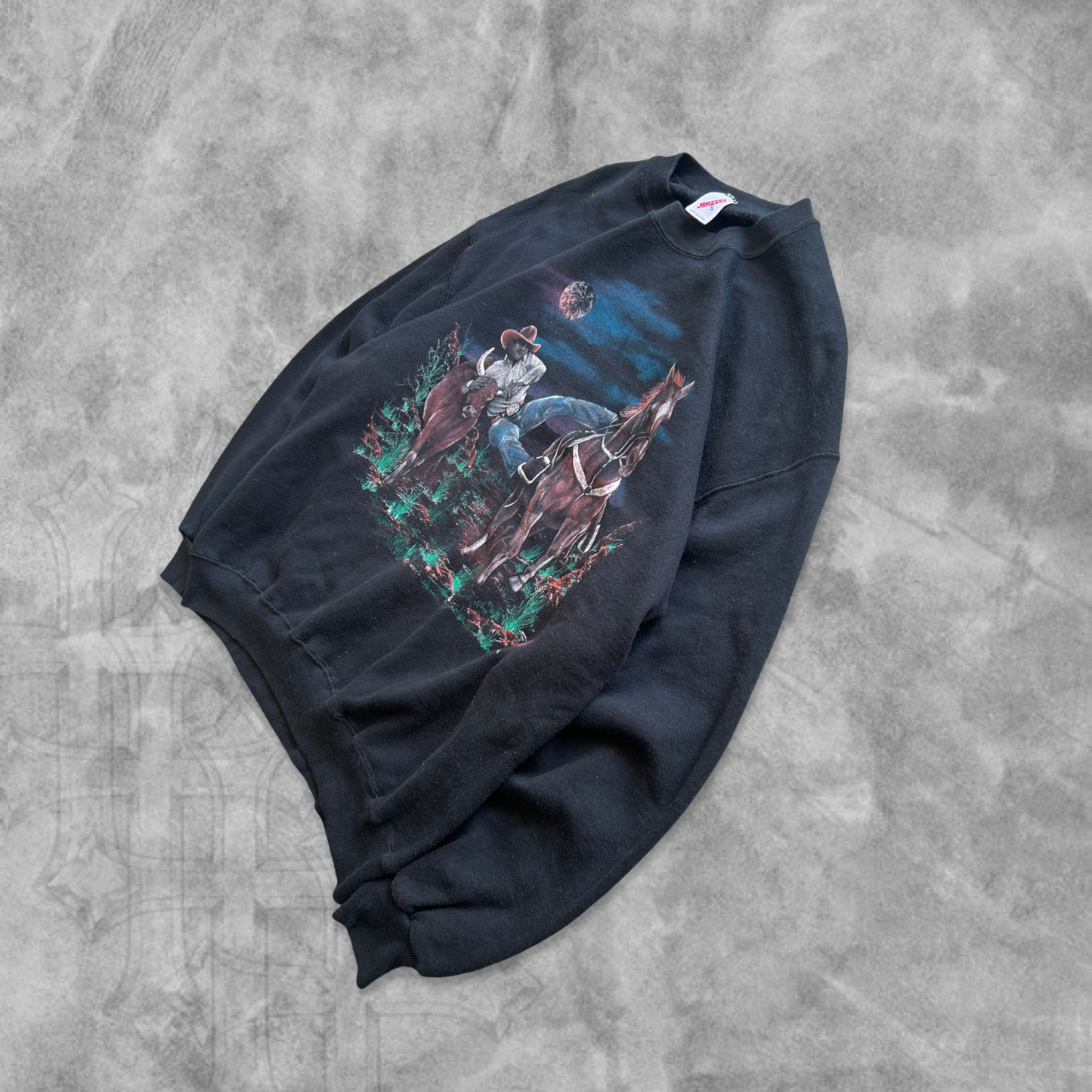 Black Cowboy Wranglin Sweatshirt 1990s (L)