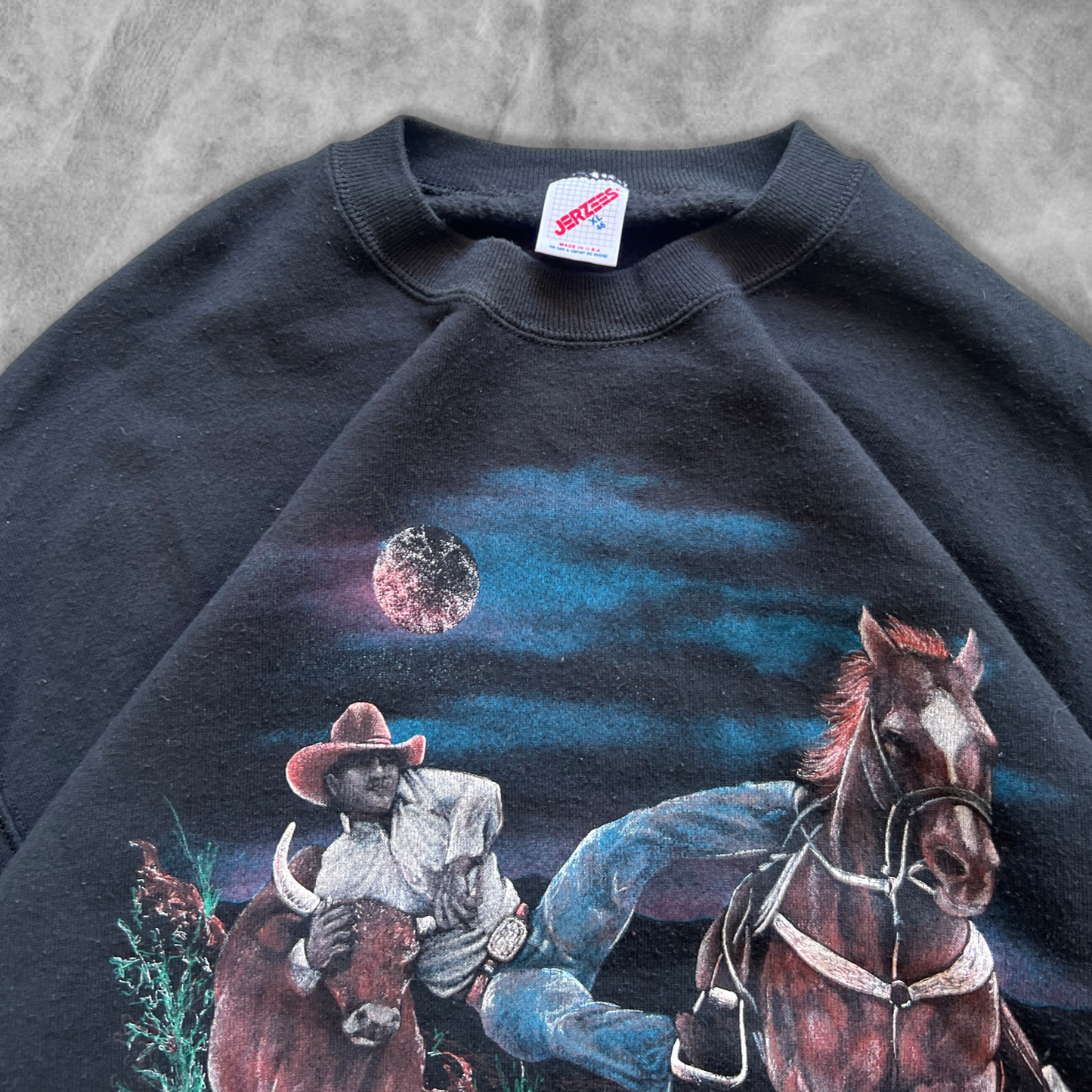 Black Cowboy Wranglin Sweatshirt 1990s (L)