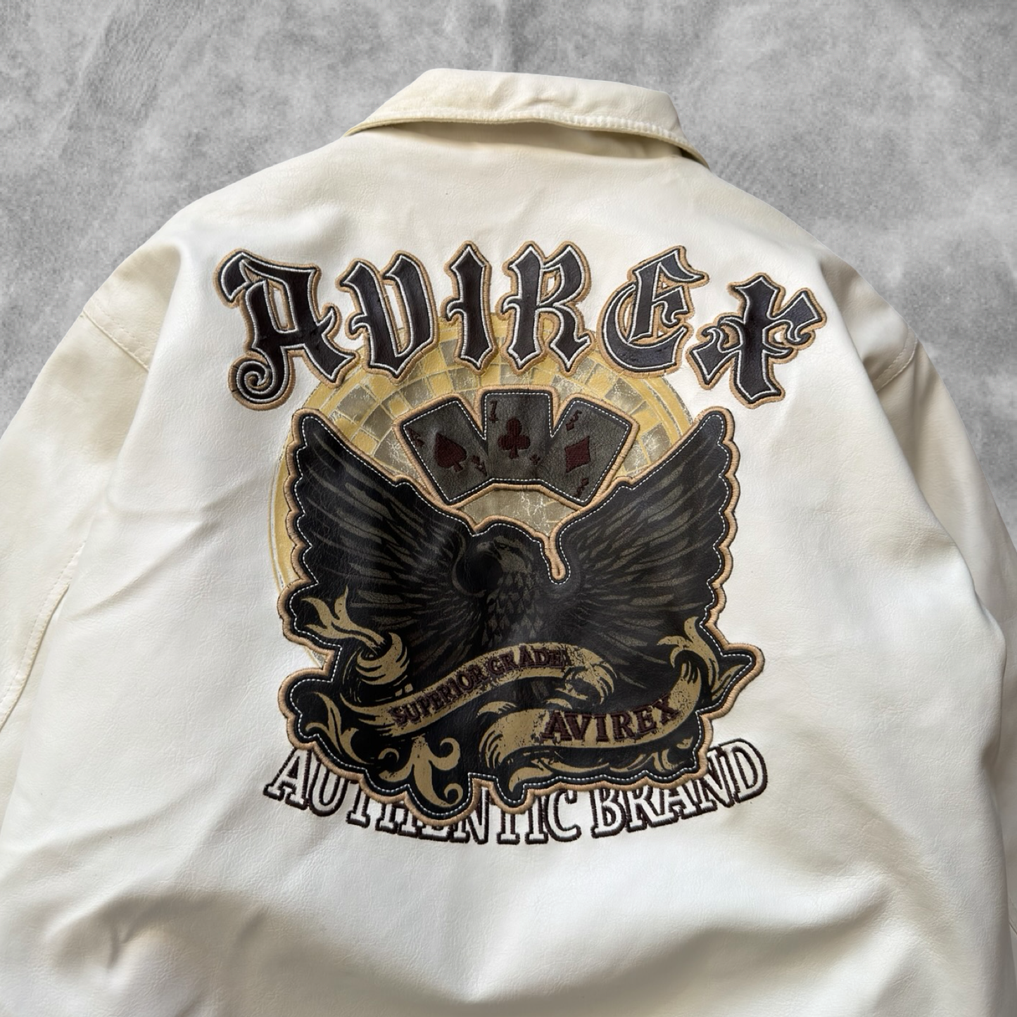White Avirex Leather Embroidered Bomber Jacket 1990s (S)