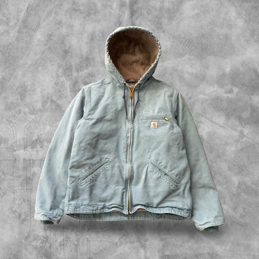 Faded Baby Blue Hooded Carhartt Jacket 2000s (S)