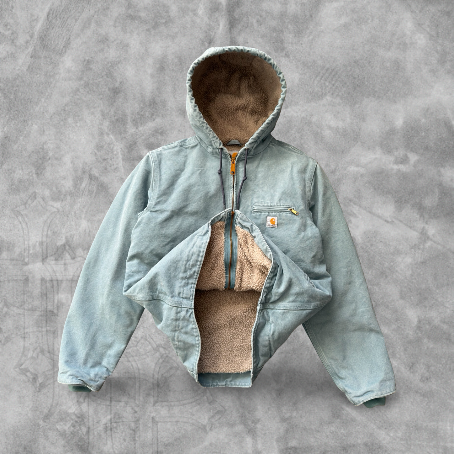 Faded Baby Blue Hooded Carhartt Jacket 2000s (S)