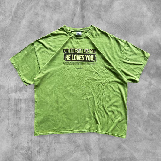 Lime Green He Loves You Shirt 2000s (XXL)