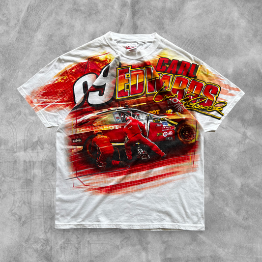 White Carl Edwards Nascar AOP Shirt 2000s (L)