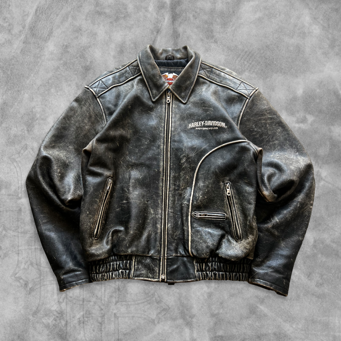 Faded Black Harley Davidson Leather Jacket 1990s (L)