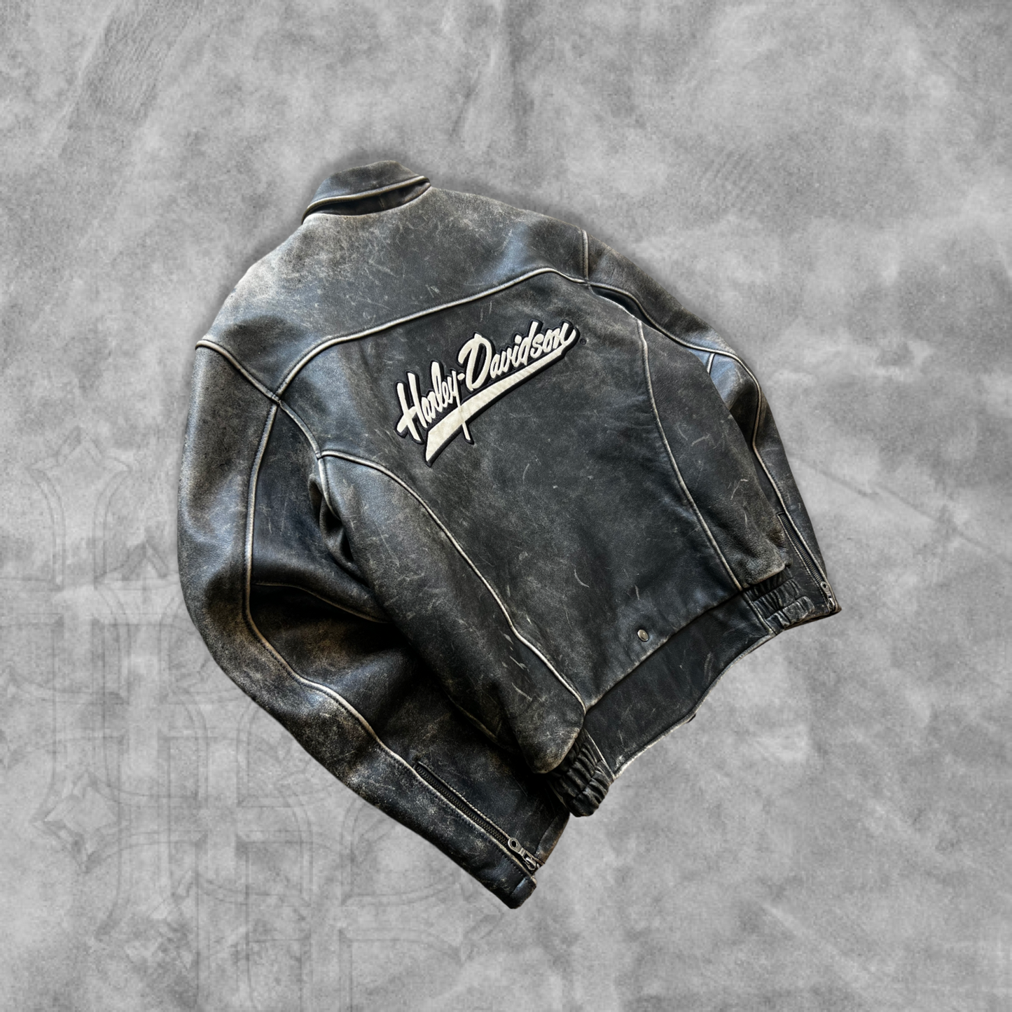 Faded Black Harley Davidson Leather Jacket 1990s (L)