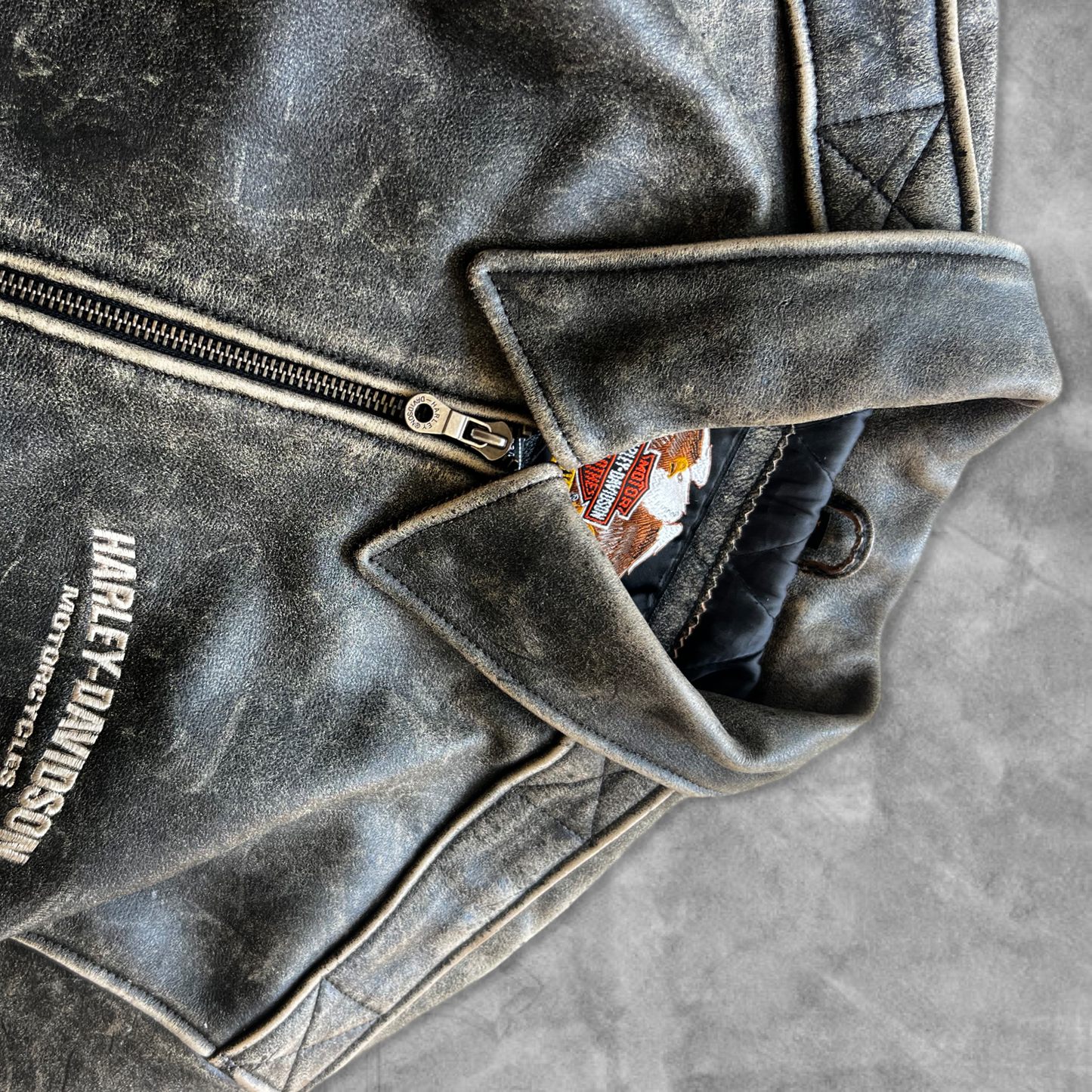 Faded Black Harley Davidson Leather Jacket 1990s (L)