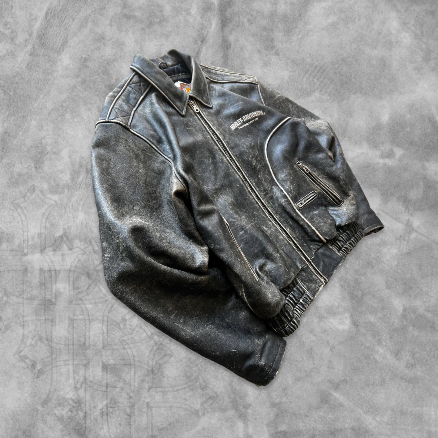 Faded Black Harley Davidson Leather Jacket 1990s (L)