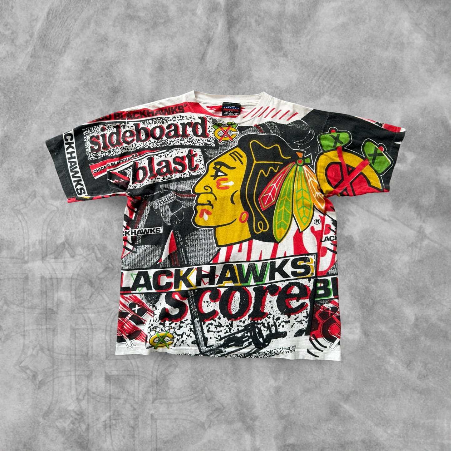 Multicolored Chicago Black Hawks Sideboard Blast Shirt 1990s (L)