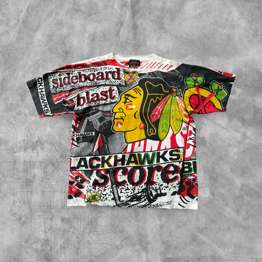 Multicolored Chicago Black Hawks Sideboard Blast Shirt 1990s (L)