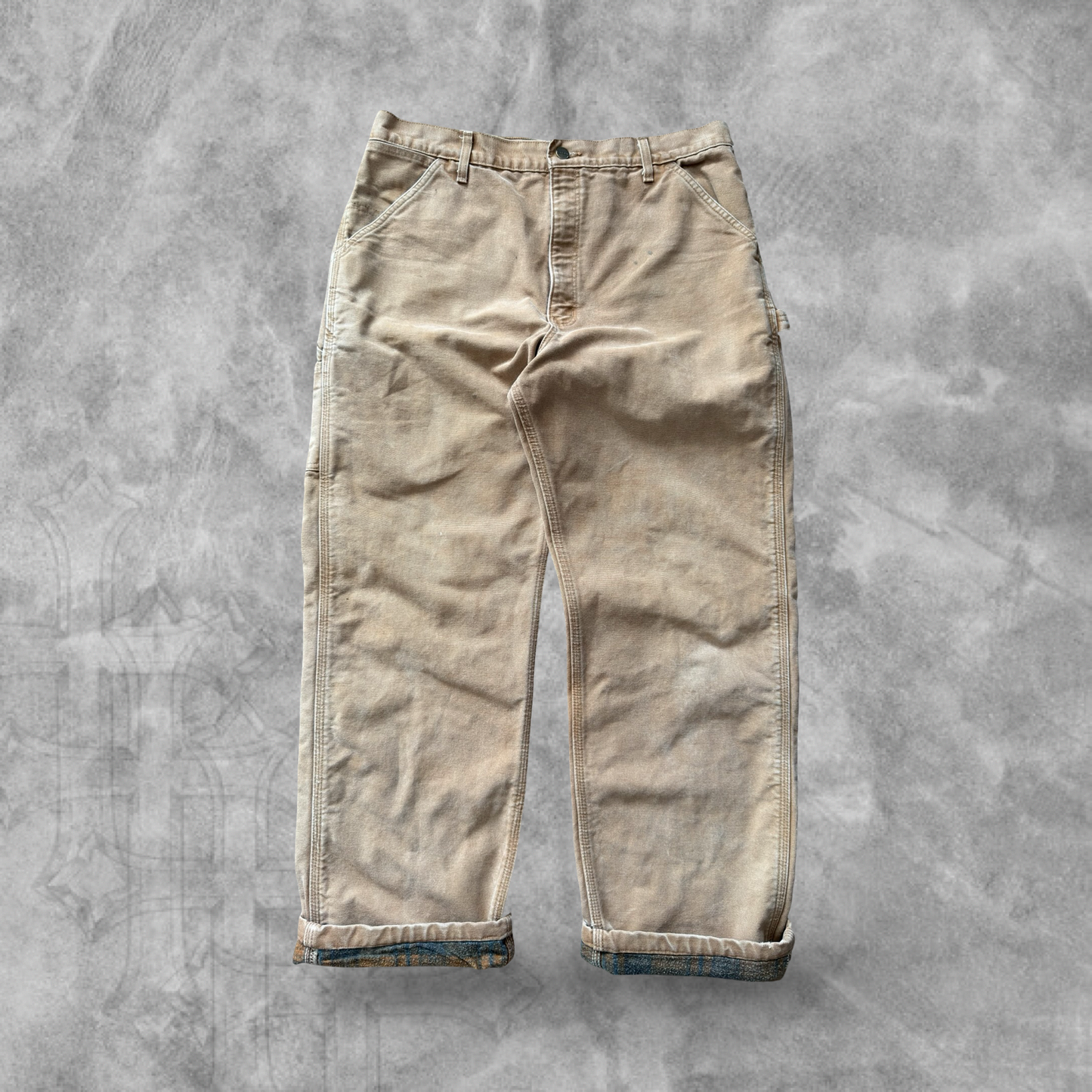 Tan Carhartt Blanked Lined Carpenter Pants 1990s (36x31)