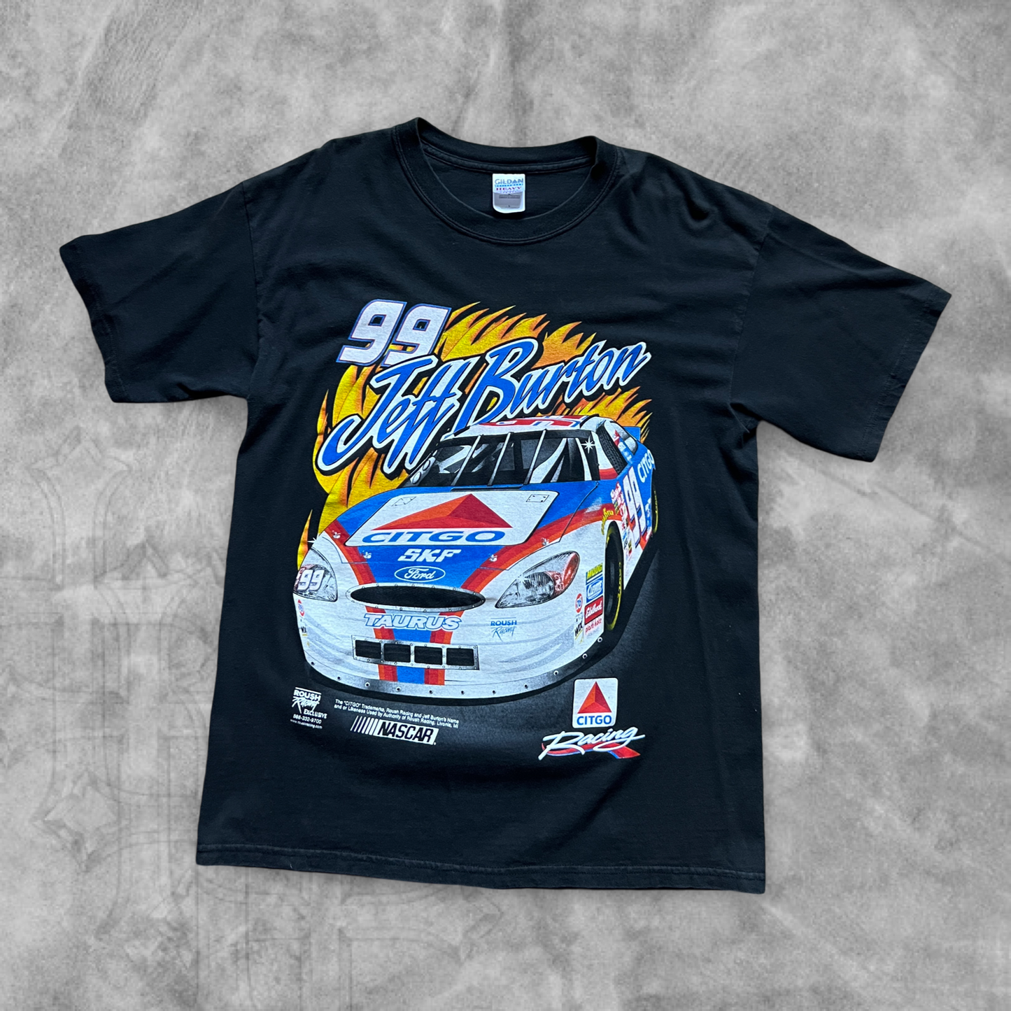 Black Jeff Burton Flame Nascar Shirt 1990s (L)