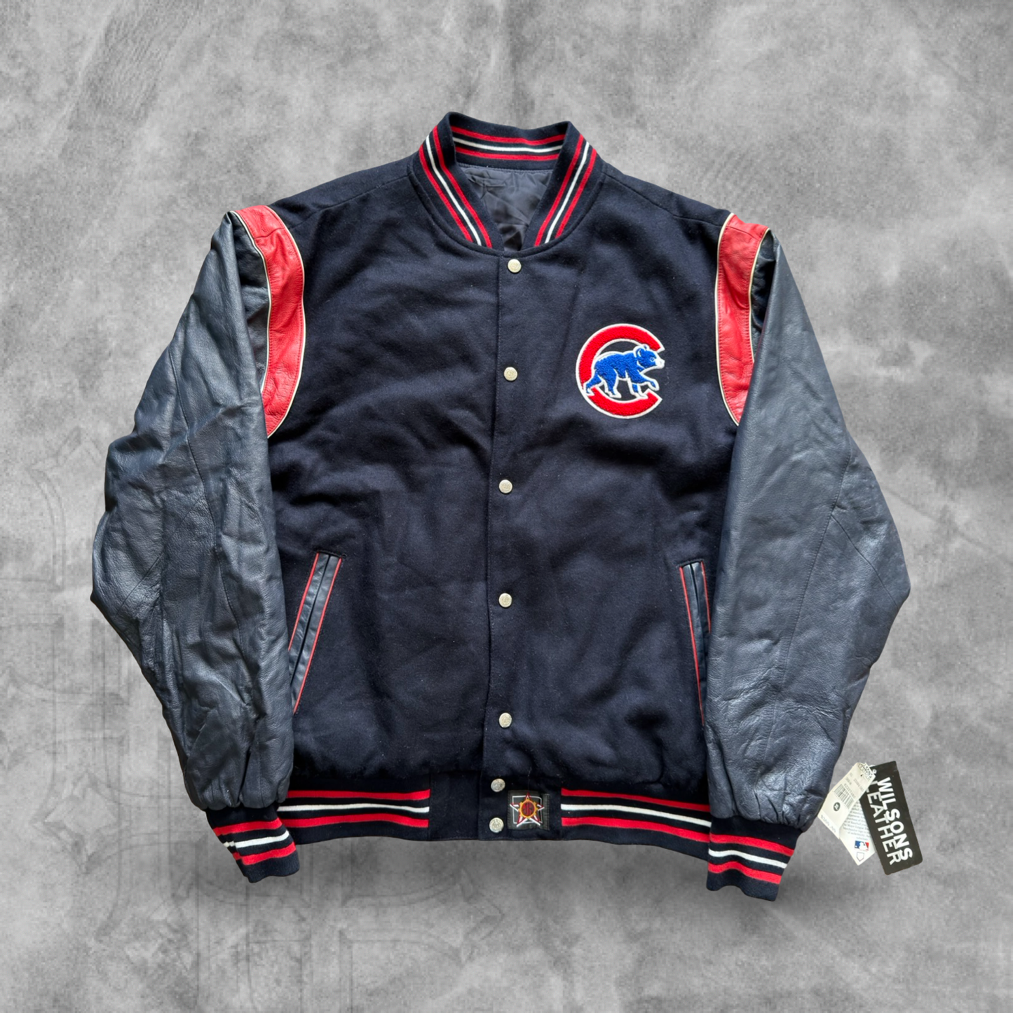 Navy Blue Chicago Cubs Leather Reversible Varsity Jacket 1990s (L)