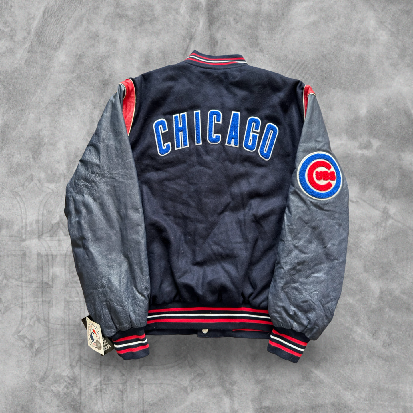 Navy Blue Chicago Cubs Leather Reversible Varsity Jacket 1990s (XL)