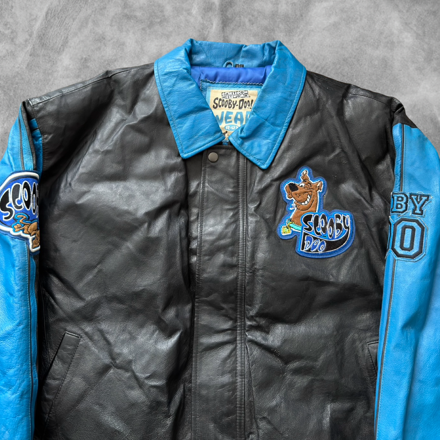 Black Scooby-Doo Embroidered Leather Jacket 1990s (XL)