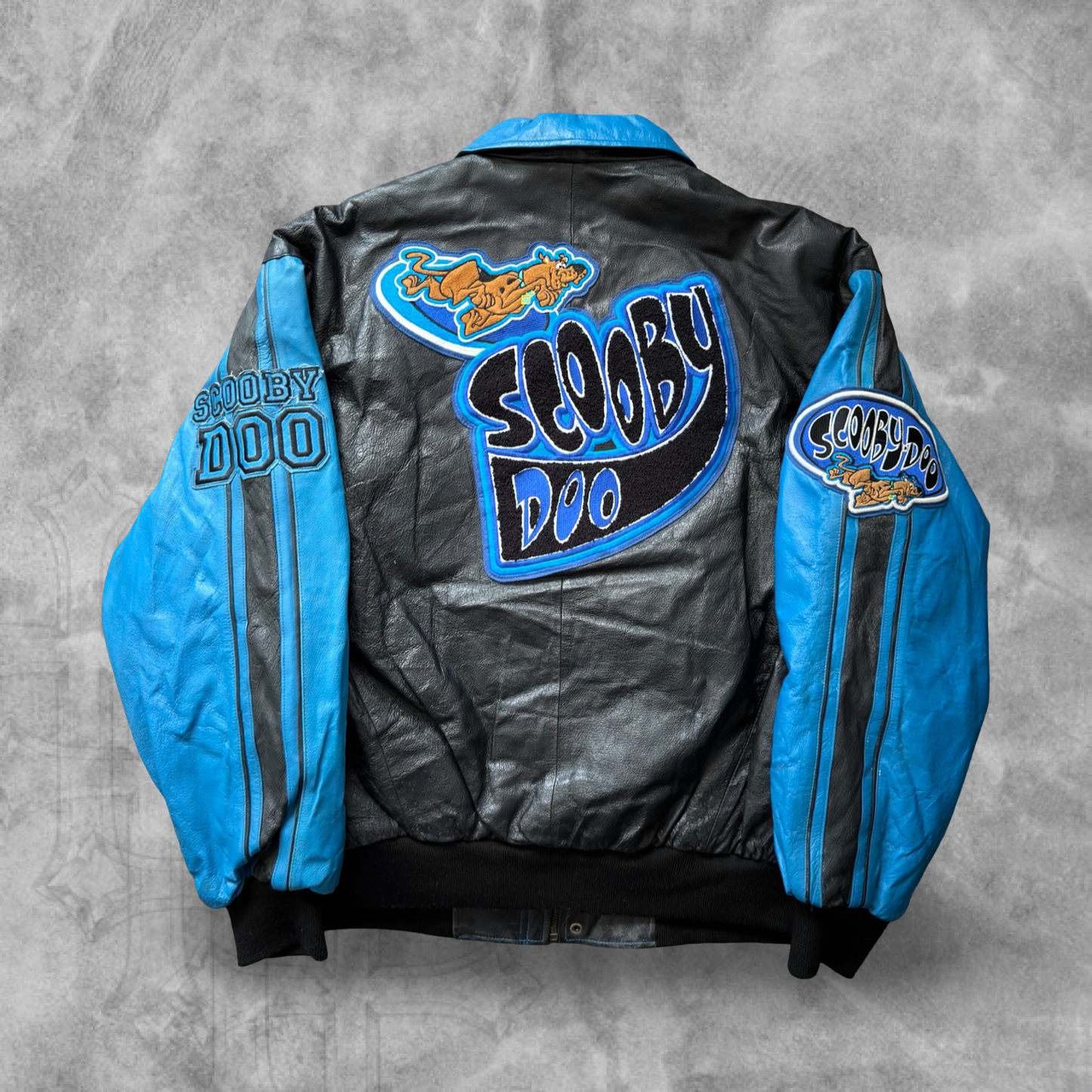 Black Scooby-Doo Embroidered Leather Jacket 1990s (XL)