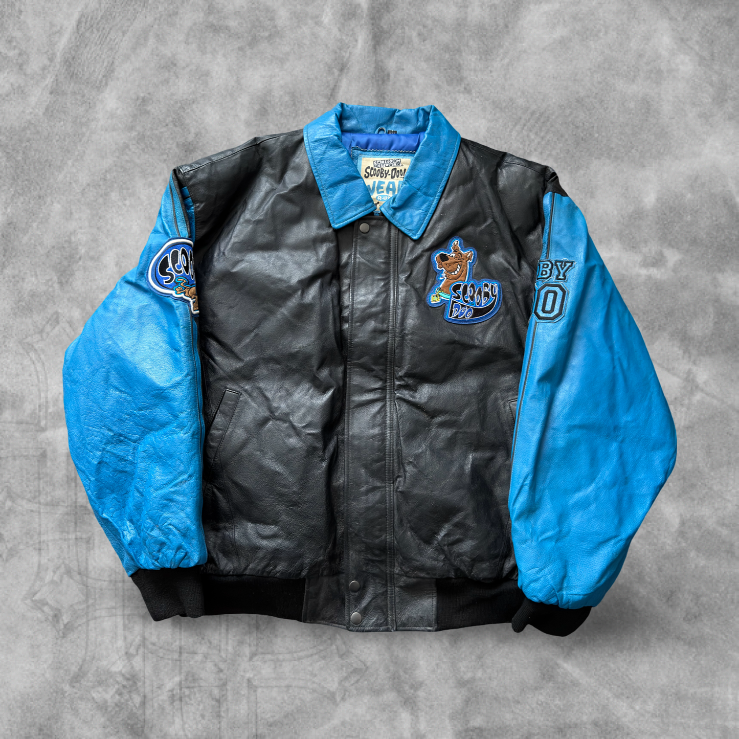 Black Scooby-Doo Embroidered Leather Jacket 1990s (XL)