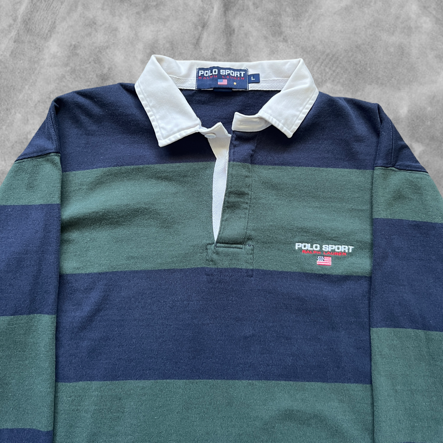 Green/Blue Striped Polo Sport Rugby Shirt 1990s (L)