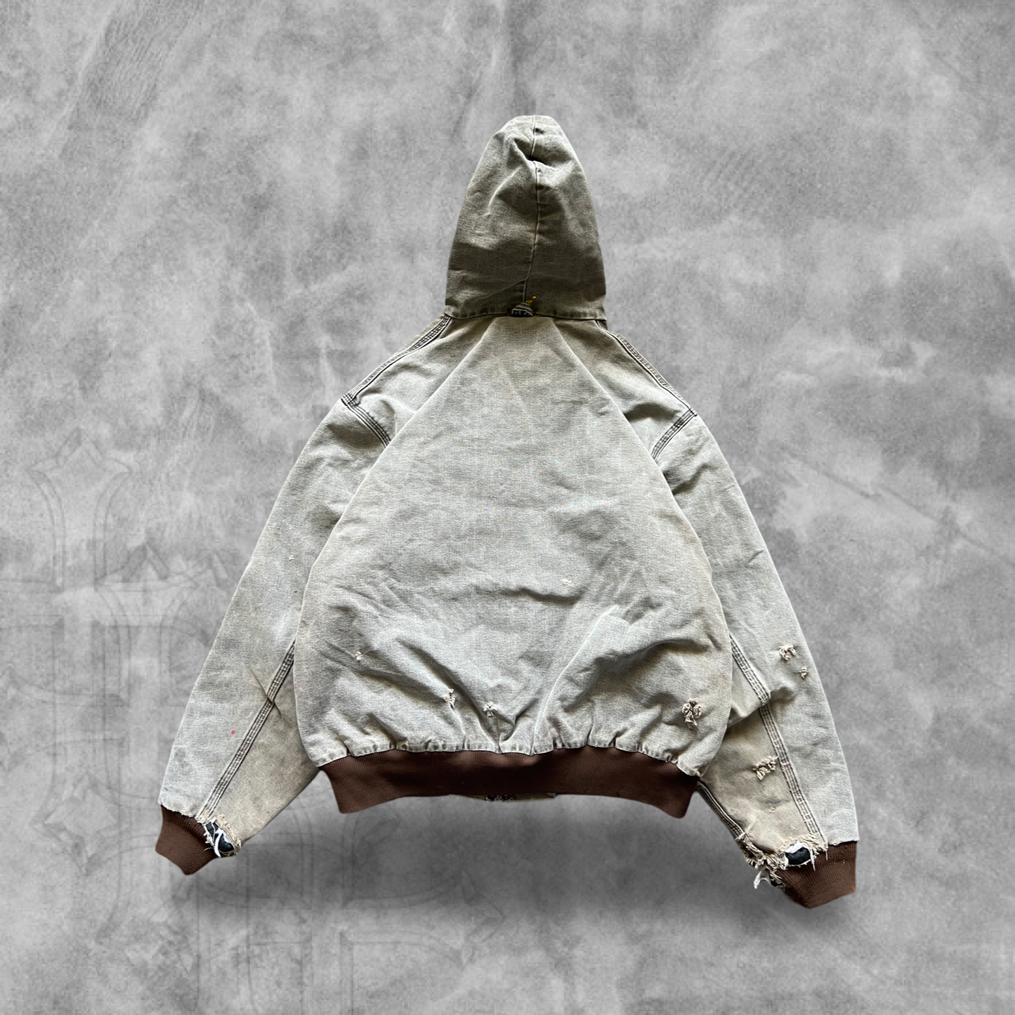 Faded Distressed Mocha Brown Hooded Carhartt Jacket 1990s (L)