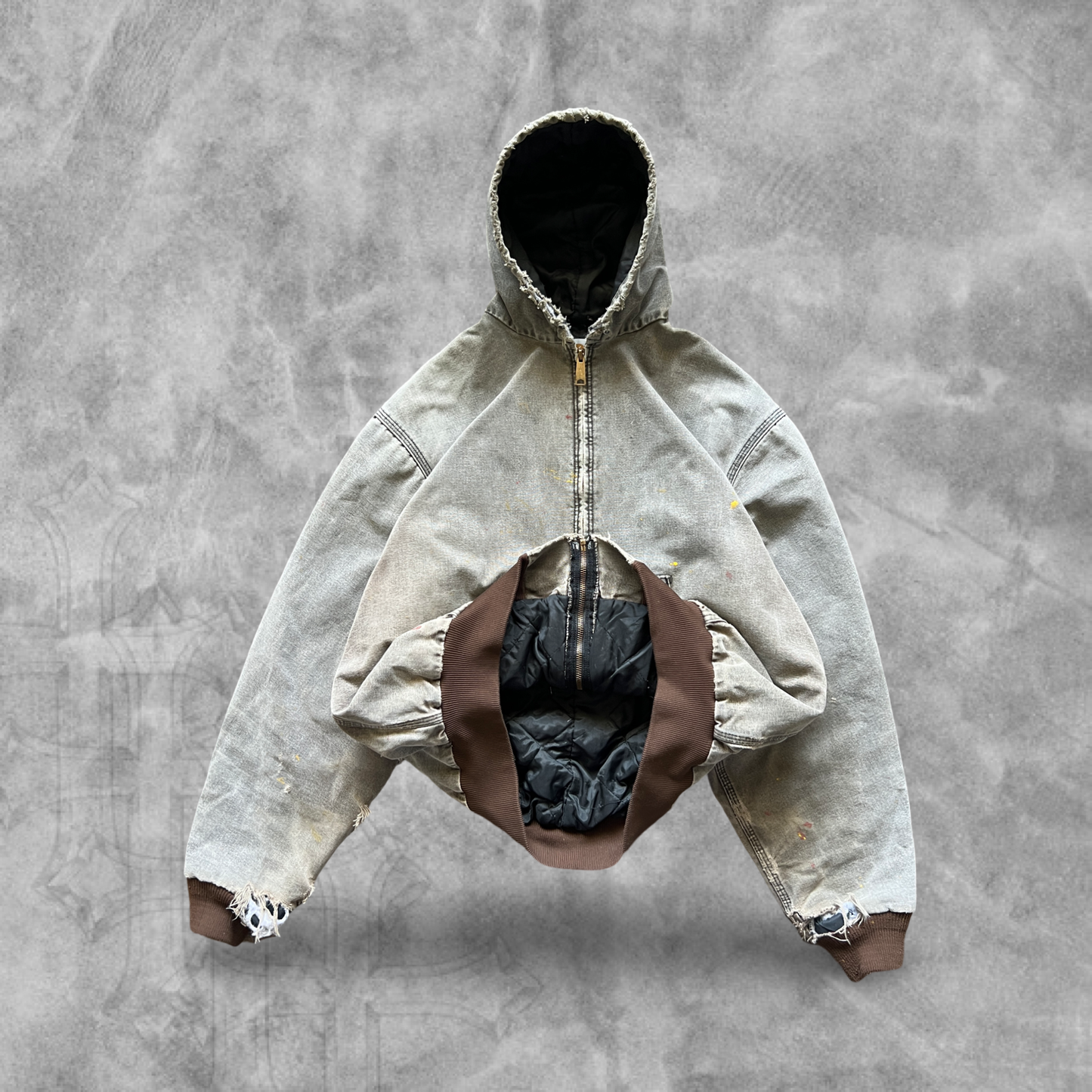 Faded Distressed Mocha Brown Hooded Carhartt Jacket 1990s (L)