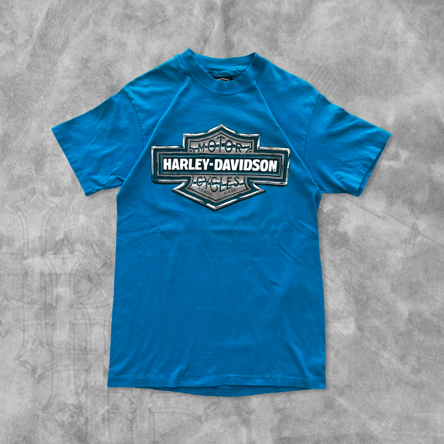 Teal Blue Harley Davidson Shirt 1990 (M)