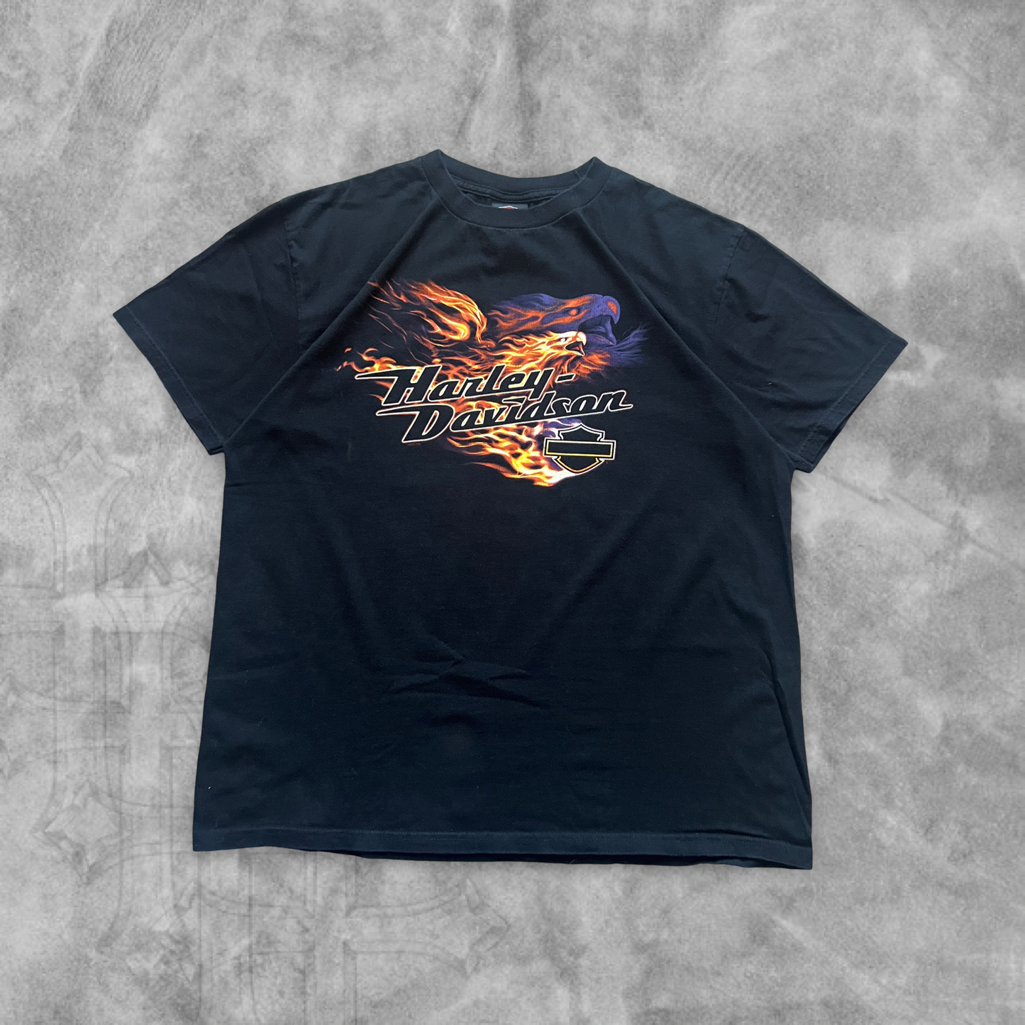 Black Harley Flame Eagle Shirt 2000s (L)