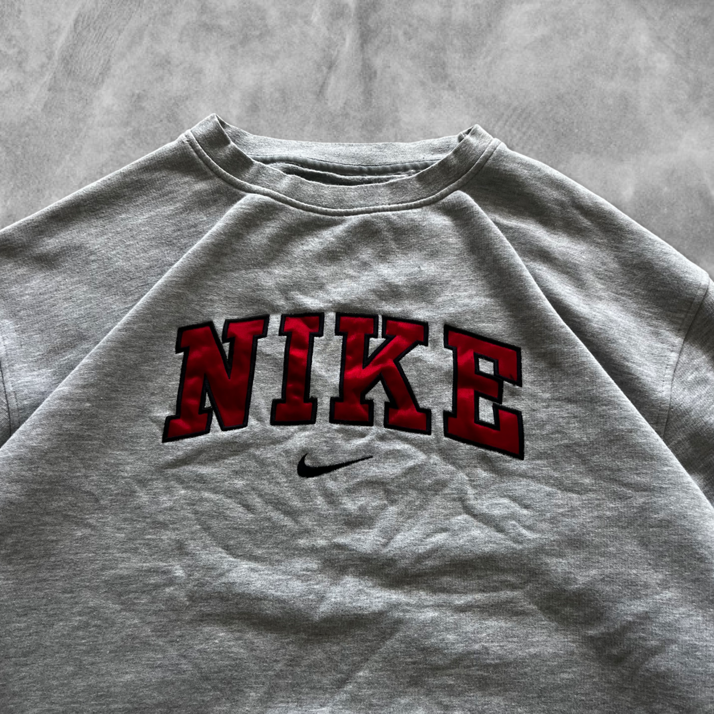 Grey Nike Spell Out Center Swoosh Sweatshirt 2000s (XL)