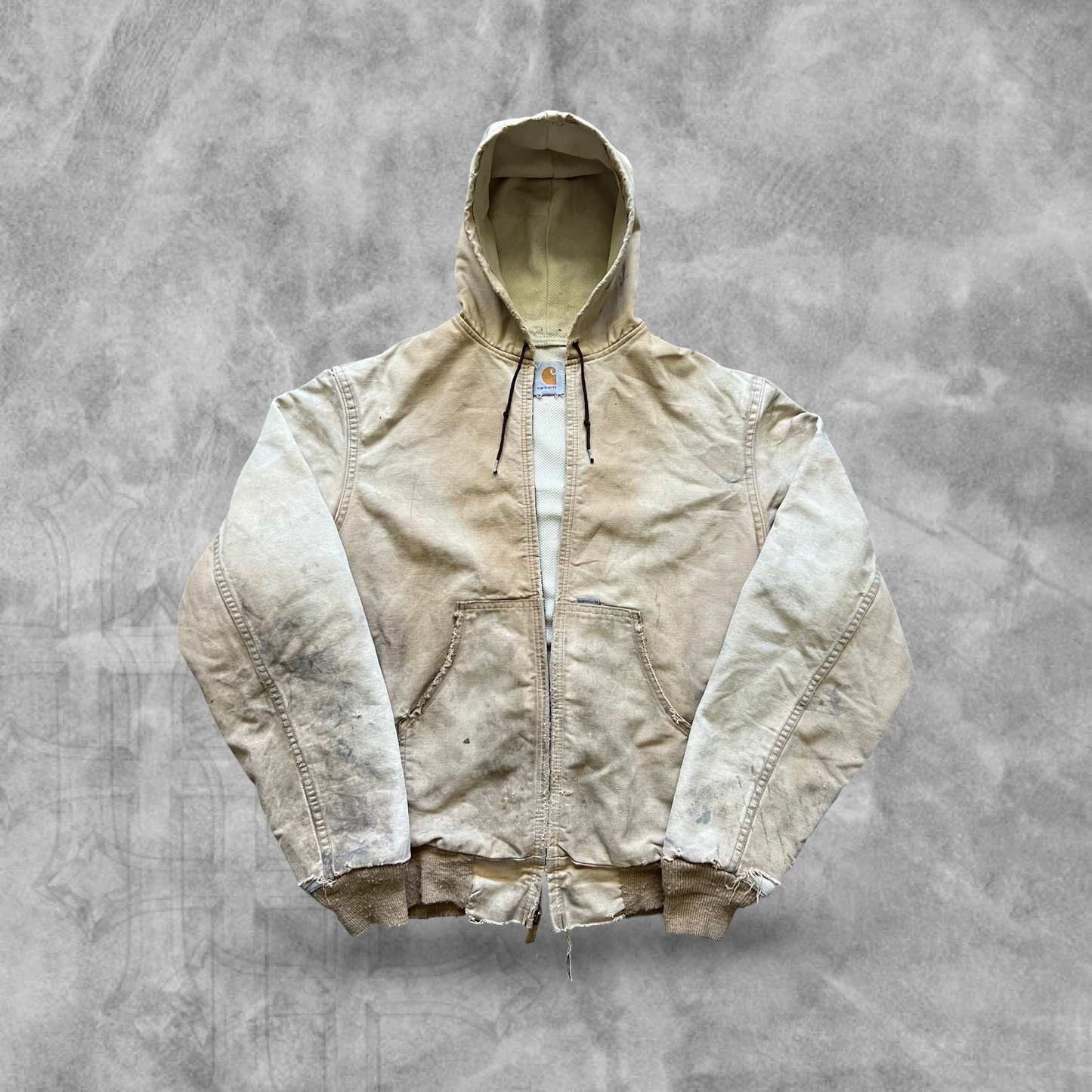 Faded Distressed Sandstone Hooded Carhartt Jacket 1990s (L)