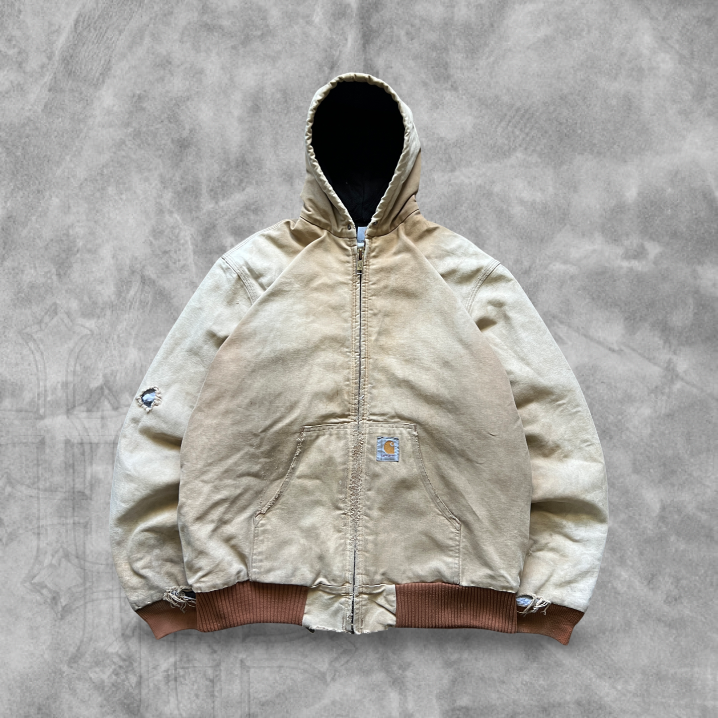 Faded Distressed Tan Hooded Carhartt Jacket 1990s (XL)