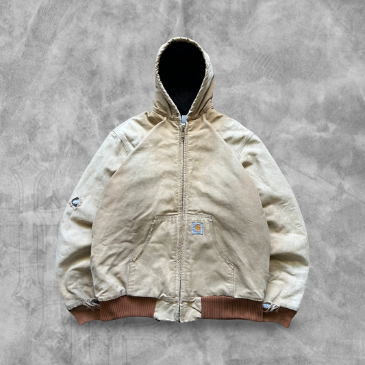 Faded Distressed Tan Hooded Carhartt Jacket 1990s (XL)