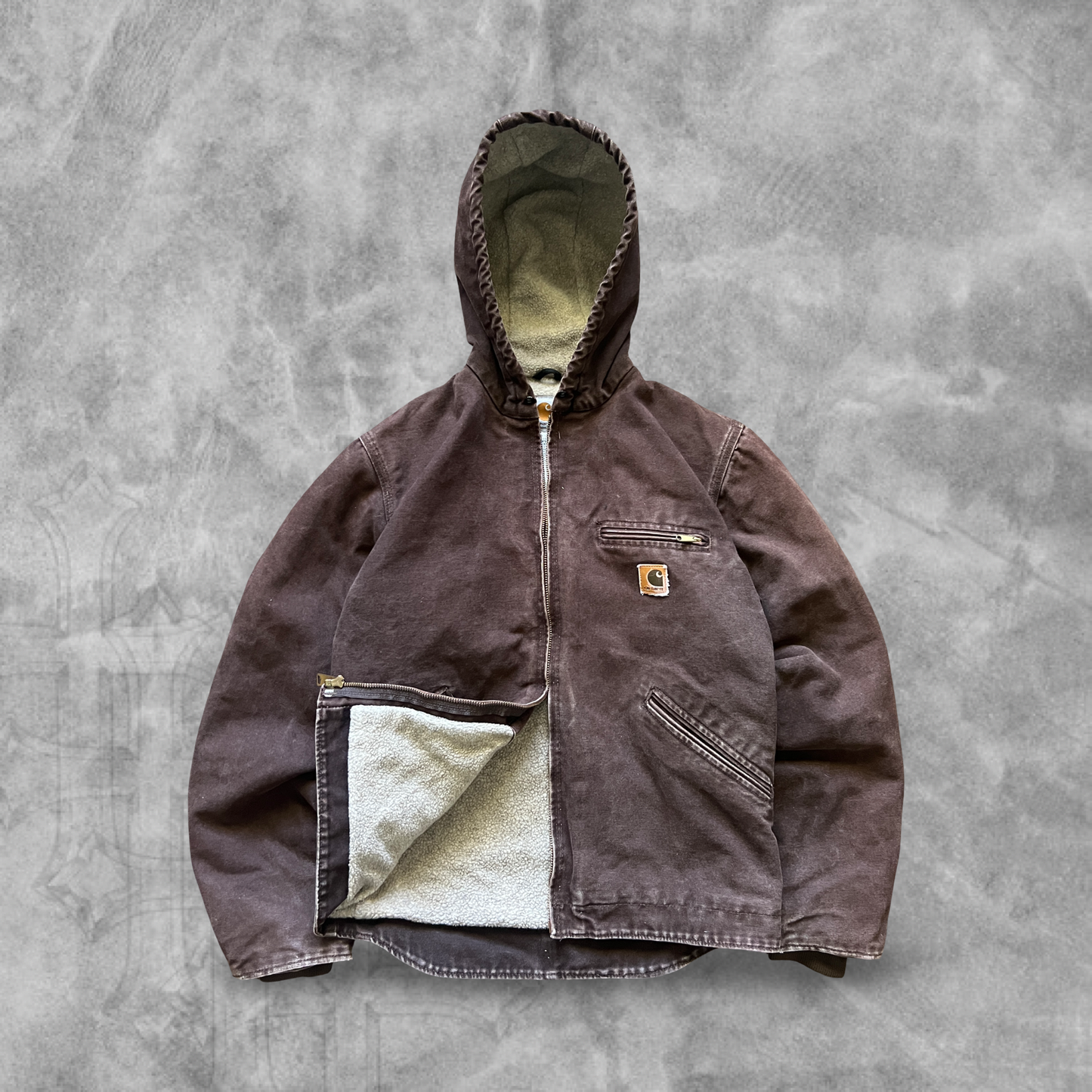 Mocha Brown Sherpa Lined Hooded Carhartt Jacket 2000s (S)