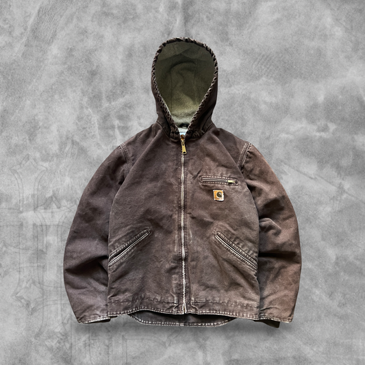 Mocha Brown Sherpa Lined Hooded Carhartt Jacket 2000s (S)