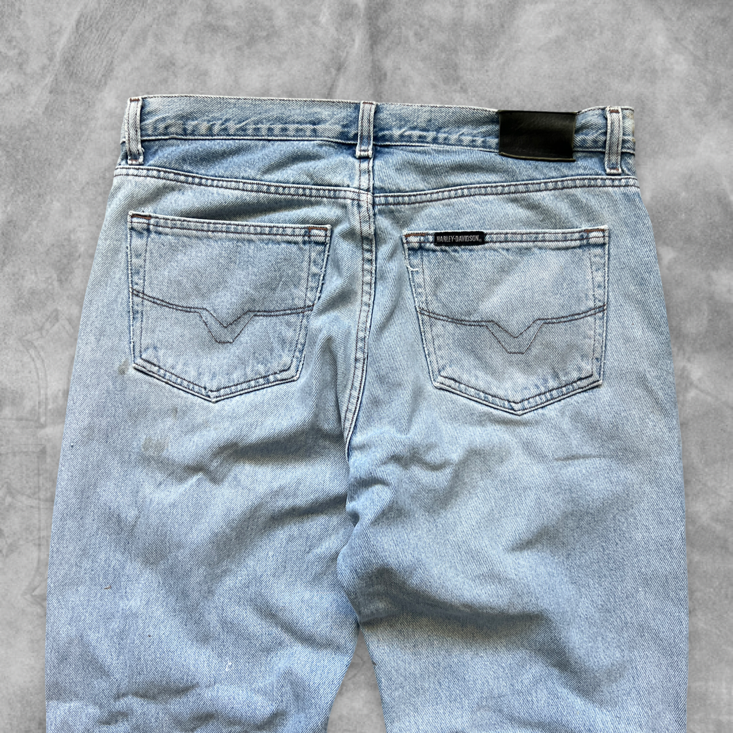 Faded Distressed Denim Harley Davison Jeans 1990s (34x34)