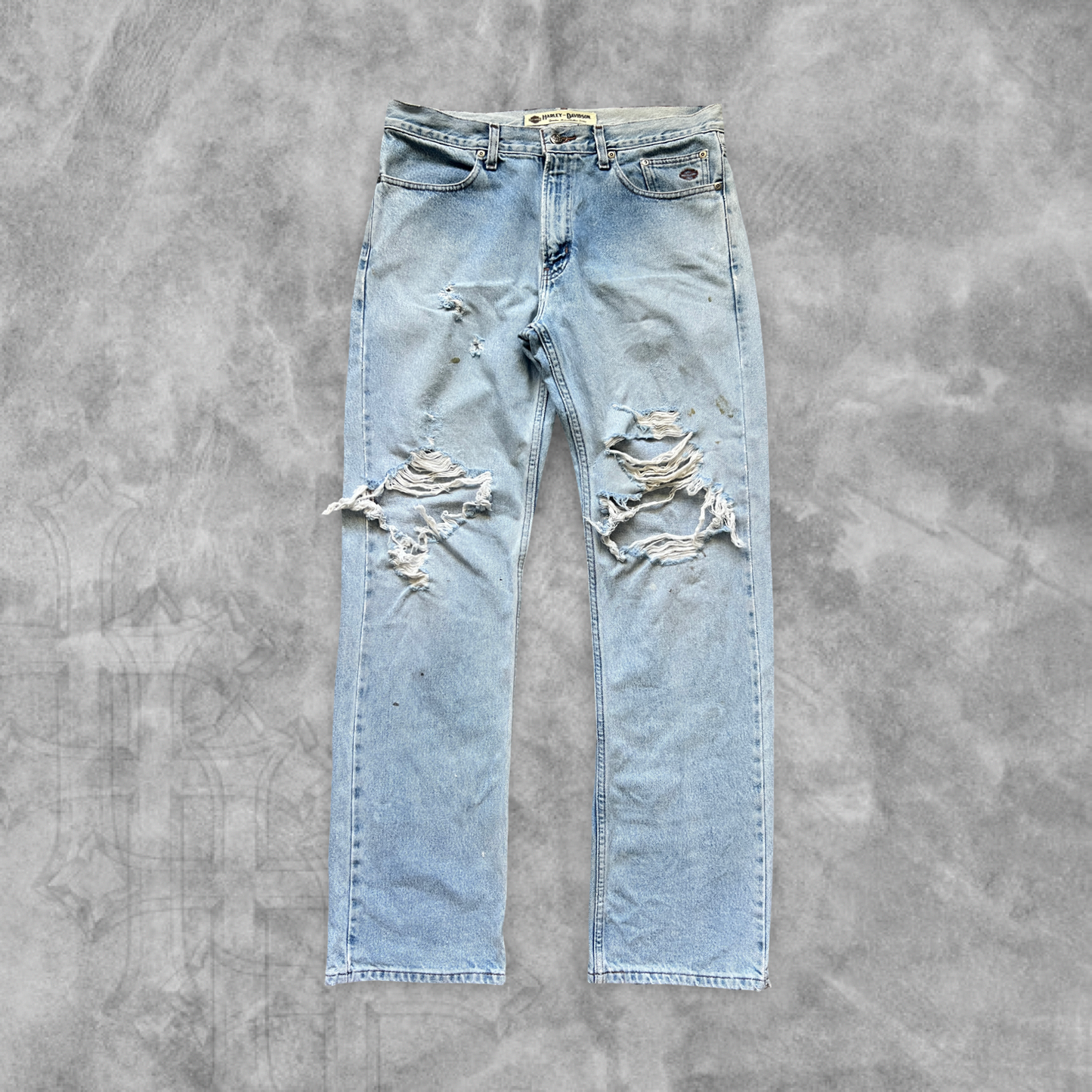Faded Distressed Denim Harley Davison Jeans 1990s (34x34)