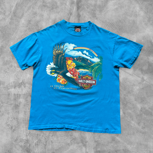 Teal Harley Davidson A Ride In Paradise Shirt 1990s (M)