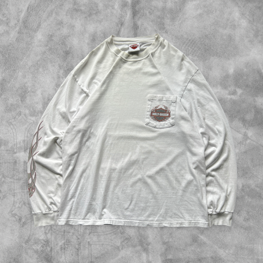 White Harley Davison Wild Horse Long Sleeve Shirt 2000s (L)
